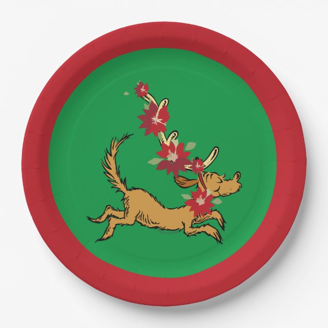 Grinch | Max Christmas Pointsettia Paper Plates (Front)