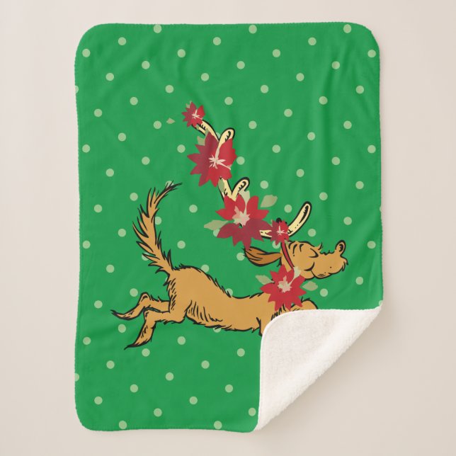 Grinch | Max Christmas Pointsettia Sherpa Blanket (Front)