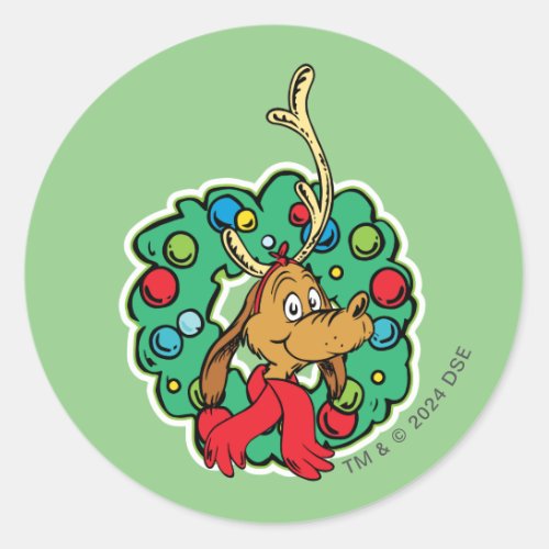 Grinch  Max Christmas Wreath Classic Round Sticker