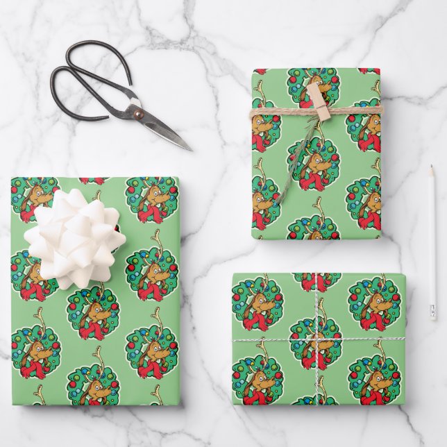 Grinch | Max Christmas Wreath Wrapping Paper Sheets (Front)