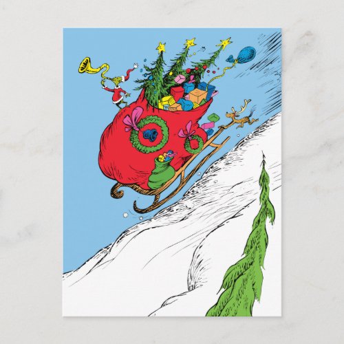 Grinch  Max Runaway Sleigh Holiday Postcard