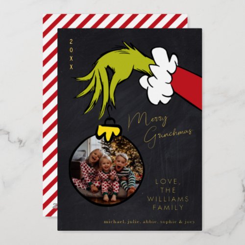 Grinch Merry Grinchmas Family Photo Christmas Foil Holiday Card