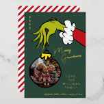 Grinch Merry Grinchmas Family Photo Christmas Foil Holiday Card<br><div class="desc">Celebrate the Holidays with Grinch this year! This green holiday card features the text "Merry Grinchmas" and the iconic Grinch hand. Personalize by adding your favorite family photo,  and names.</div>