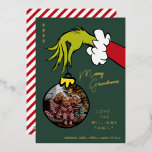 Grinch Merry Grinchmas Family Photo Christmas Foil Holiday Card<br><div class="desc">Celebrate the Holidays with Grinch this year! This green holiday card features the text "Merry Grinchmas" and the iconic Grinch hand. Personalize by adding your favorite family photo,  and names.</div>