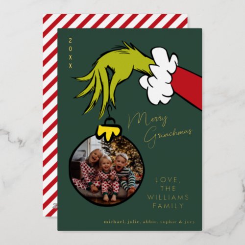 Grinch Merry Grinchmas Family Photo Christmas Foil Holiday Card