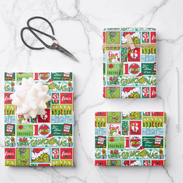 Grinch Merry Grinchmas Pattern Wrapping Paper Sheets (Front)