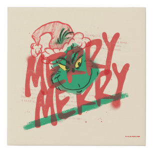 Grinch   Merry Merry Grunge Graphic Faux Canvas Print