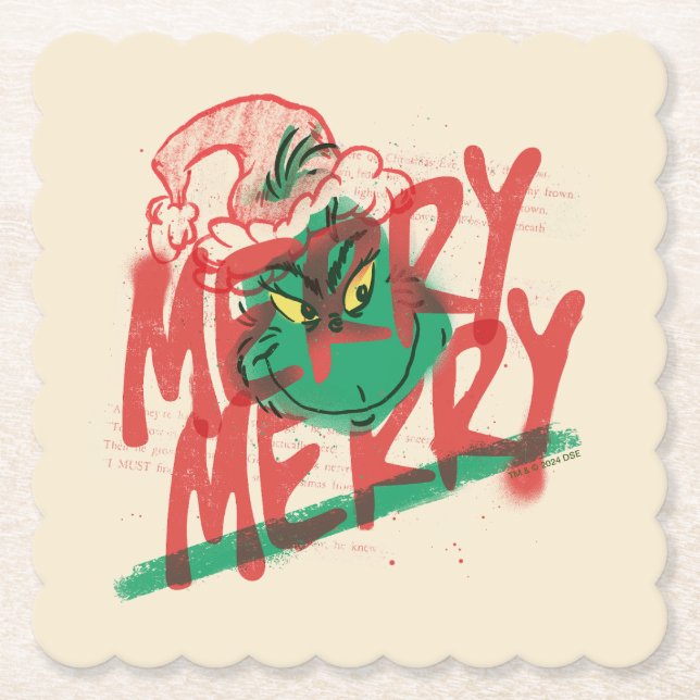 Grinch | Merry Merry Grunge Graphic Paper Coaster (Front)