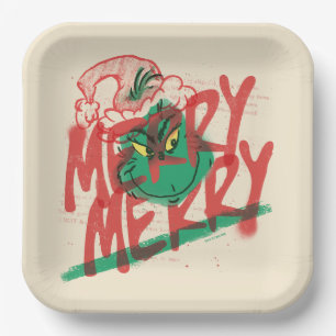 Grinch   Merry Merry Grunge Graphic Paper Plates