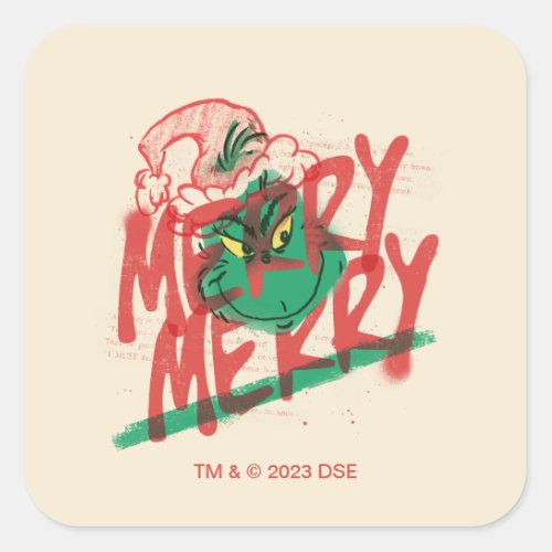 Grinch  Merry Merry Grunge Graphic Square Sticker