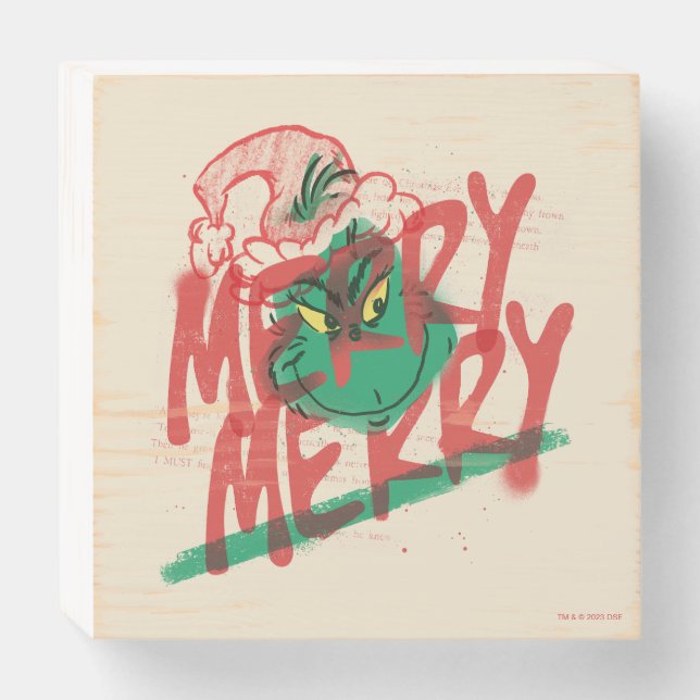 Grinch | Merry Merry Grunge Graphic Wooden Box Sign (Front Horizontal)