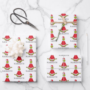 Grinch Namaste Santa Claus Wrapping Paper Sheets
