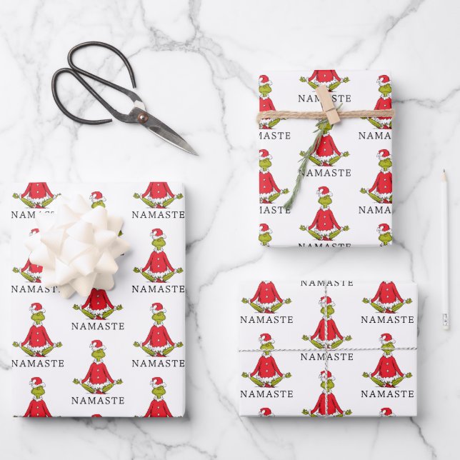 Grinch | Namaste Santa Claus Wrapping Paper Sheets (Front)