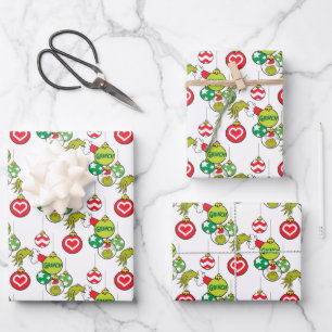 Grinch Ornament Pattern Wrapping Paper Sheets