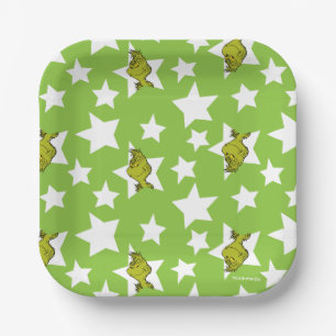 Grinch Peeking Star Pattern Paper Plates