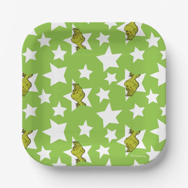 Grinch Peeking Star Pattern Paper Plates (Front)