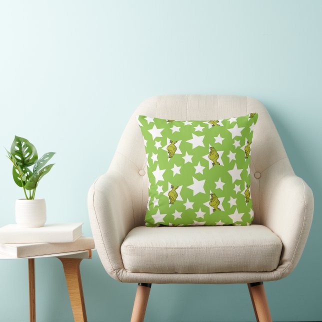Grinch Peeking Star Pattern Throw Pillow (Chair)