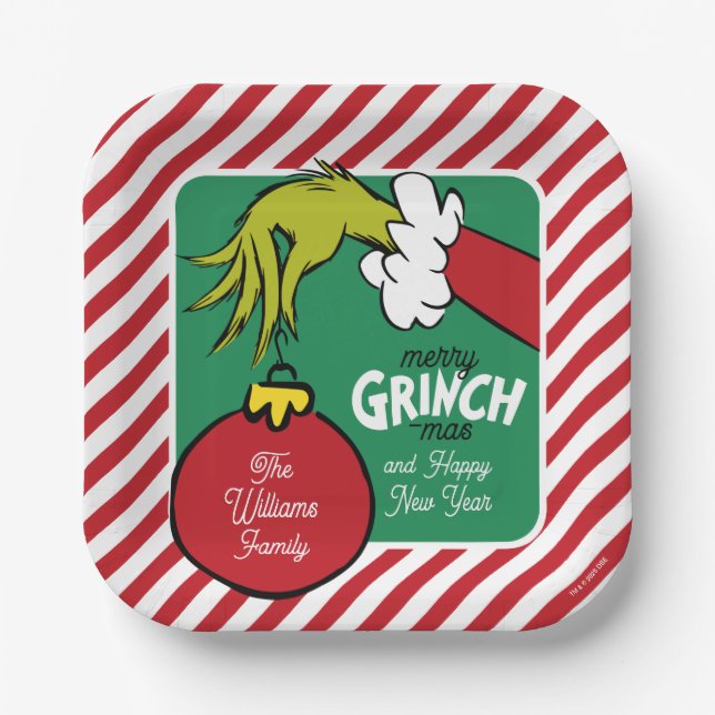 Grinch | Personalized Ornament Paper Plates (Front)