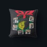 Grinch | Personalized Ornament Throw Pillow<br><div class="desc">He's trying to sneak into your seating! This hilarious custom photo pillow features a stylish chalkboard background and a large green Christmas wreath topped with a big red bow. The best part? The Grinch's fuzzy green face is caught hilariously peeking out from the center! Six small photo spots are ready...</div>