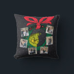 Grinch | Personalized Ornament Throw Pillow<br><div class="desc">He's trying to sneak into your seating! This hilarious custom photo pillow features a stylish chalkboard background and a large green Christmas wreath topped with a big red bow. The best part? The Grinch's fuzzy green face is caught hilariously peeking out from the center! Six small photo spots are ready...</div>