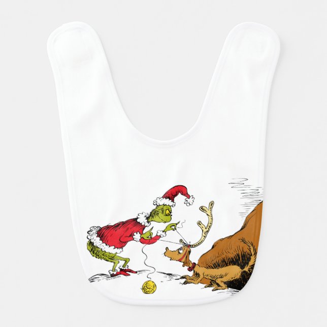 Grinch Prepares Max the Reindeer Baby Bib (Front)