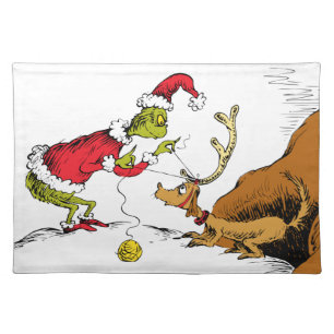 Grinch Prepares Max the Reindeer Cloth Placemat