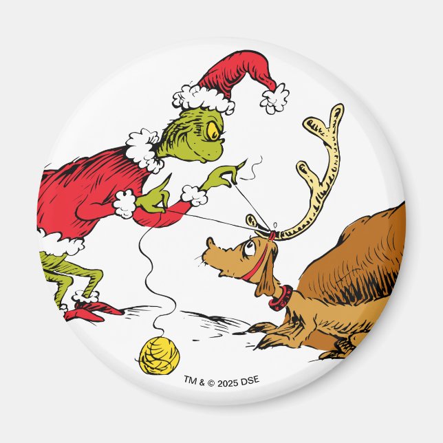 Grinch Prepares Max the Reindeer Magnet (Front)