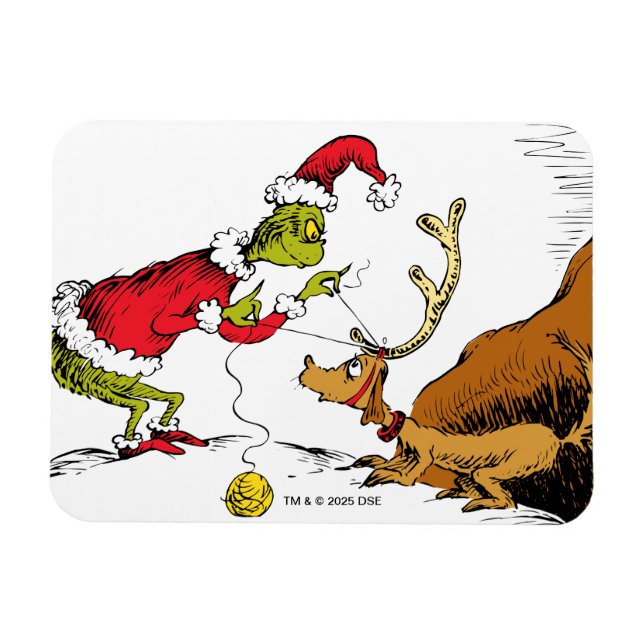 Grinch Prepares Max the Reindeer Magnet (Horizontal)