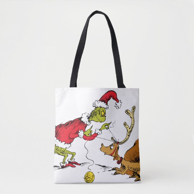 Grinch Prepares Max the Reindeer Tote Bag (Front)