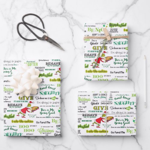 Grinch Quote Pattern Wrapping Paper Sheets