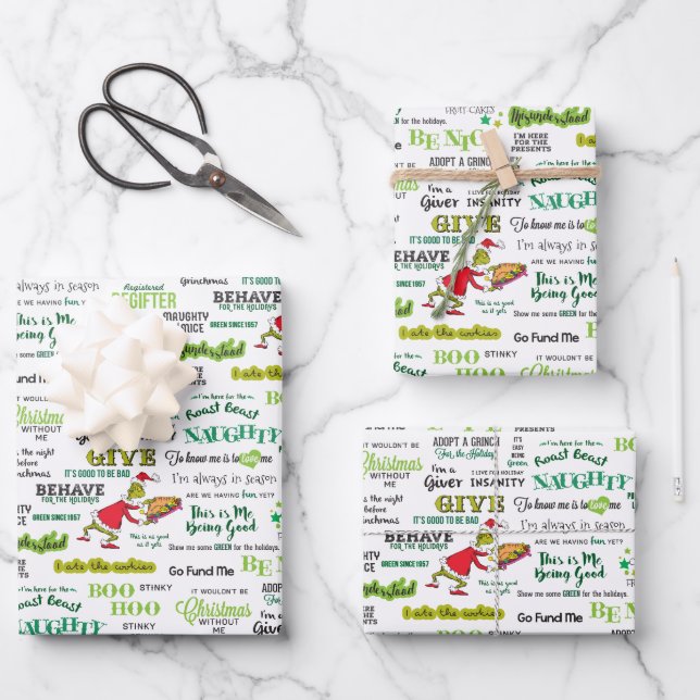 Grinch Quote Pattern Wrapping Paper Sheets (Front)