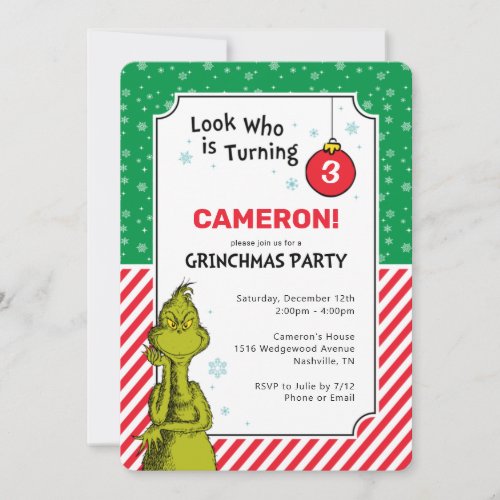 Grinch Red and Green Snowflake 3rd Birthday