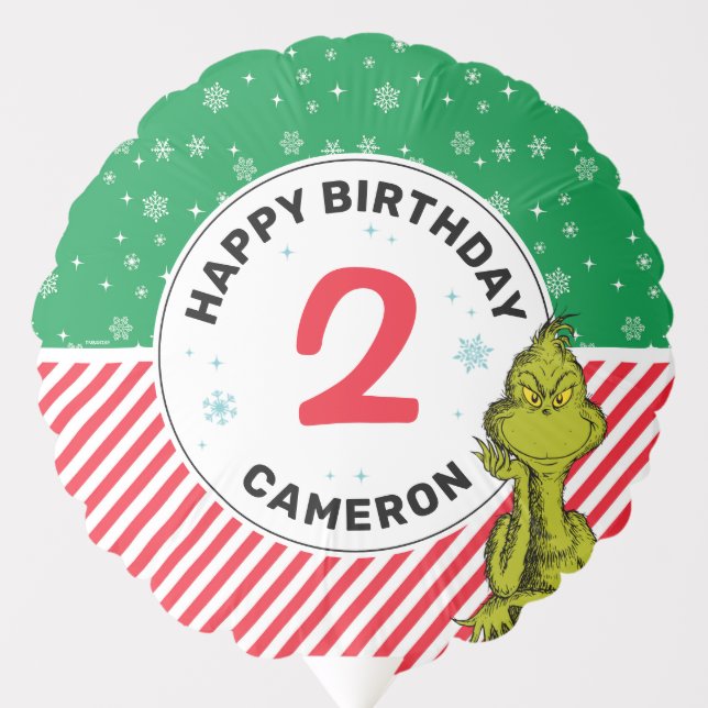 Grinch Red and Green Snowflake Birthday Balloon (Front)