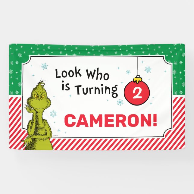 Grinch Red and Green Snowflake Birthday Banner (Horizontal)