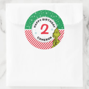 Grinch Red and Green Snowflake Birthday Classic Round Sticker