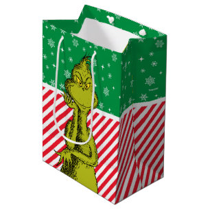 Grinch Red and Green Snowflake Birthday Medium Gift Bag