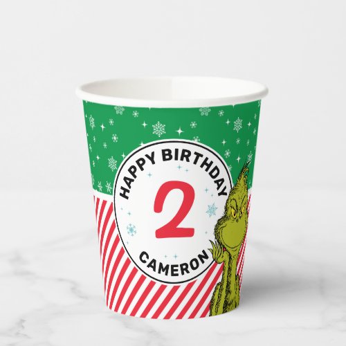 Grinch Red and Green Snowflake Birthday Paper Cups