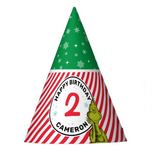 Grinch Red and Green Snowflake Birthday Party Hat