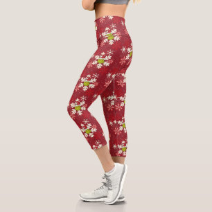 Grinch Red Snowflake Pattern Capri Leggings