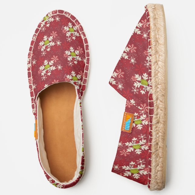 Grinch Red Snowflake Pattern Espadrilles (Side)