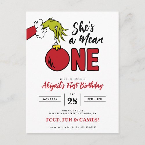 Grinch Shes a Mean One 1st Birthday Postcard