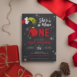 Grinch She's a Mean One Chalkboard 1st Birthday Cards<br><div class="desc">Invite all your family and friends to your child's Grinch themed 1st Birthday with these chalkboard Dr. Seuss invites. Personalize by adding all your party details.</div>
