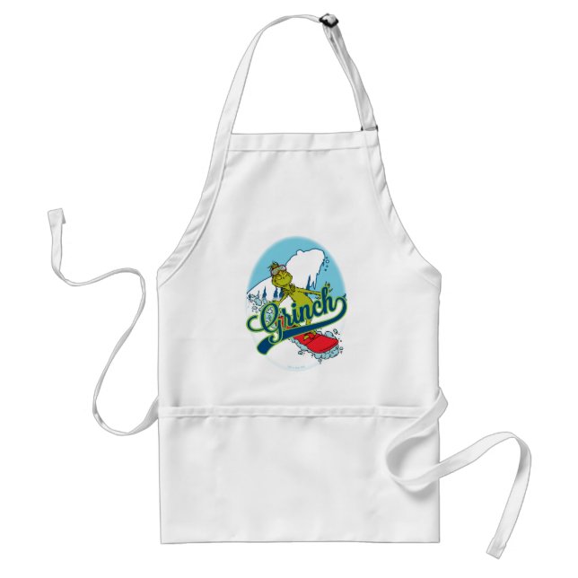 Grinch Snowboarding Adult Apron (Front)