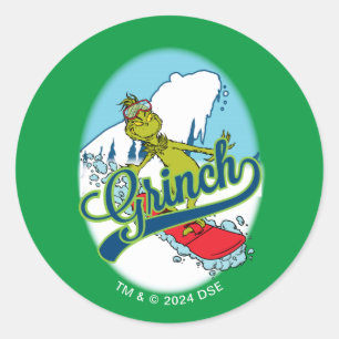 Grinch Snowboarding Classic Round Sticker