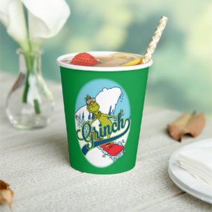 Grinch Snowboarding Paper Cups