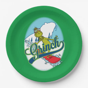 Grinch Snowboarding Paper Plates