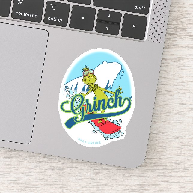 Grinch Snowboarding Sticker (Detail)