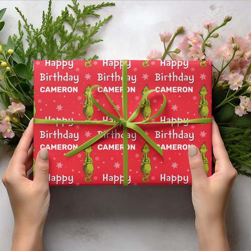 Grinch Snowflake Birthday Wrapping Paper