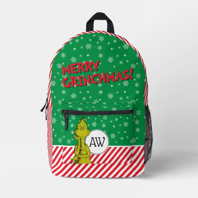Grinch Snowflake Printed Backpack (Front)