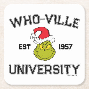 Grinch Who-ville University Est 1957 Square Paper Coaster